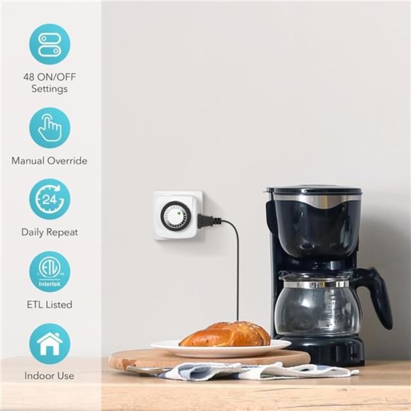 Indoor Timers Plug Mechanical 2 Prong 24-Hour Mini Lamp Timers 2 Pack - Picture 5 of 6